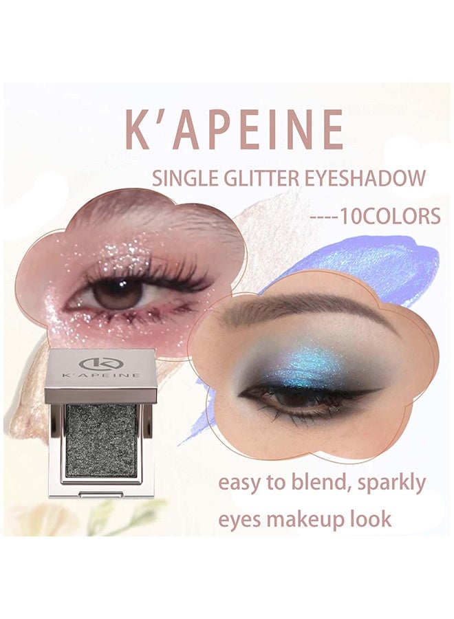 KAPEINE Dark Grey Glitter Eyeshadow, Single Shimmer Eyeshaow Sparkling Highlighter Metallic Eye Shade Waterproof Makeup Palette Blendable Eyes Glitter for Everyday Stage Performance 07 - Image 3