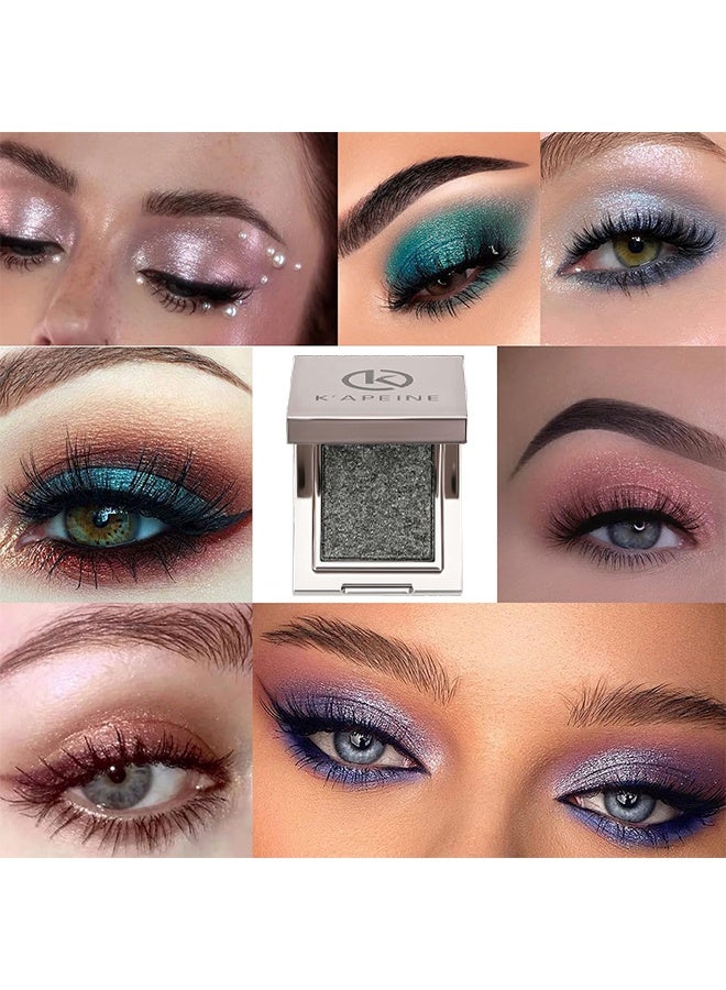 KAPEINE Dark Grey Glitter Eyeshadow, Single Shimmer Eyeshaow Sparkling Highlighter Metallic Eye Shade Waterproof Makeup Palette Blendable Eyes Glitter for Everyday Stage Performance 07 - Image 5