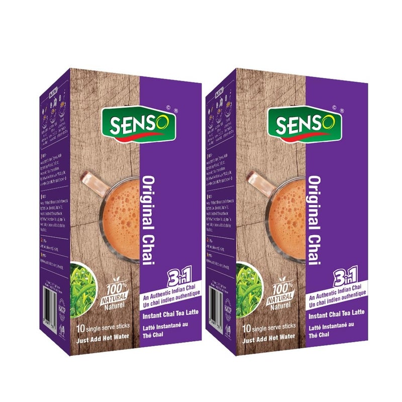 Senso Instant Plain Premix Tea - Karak Ready to Drink Chai | Plain Flavor | 10 Sachets | 140 g (Pack of 2) - Image 1