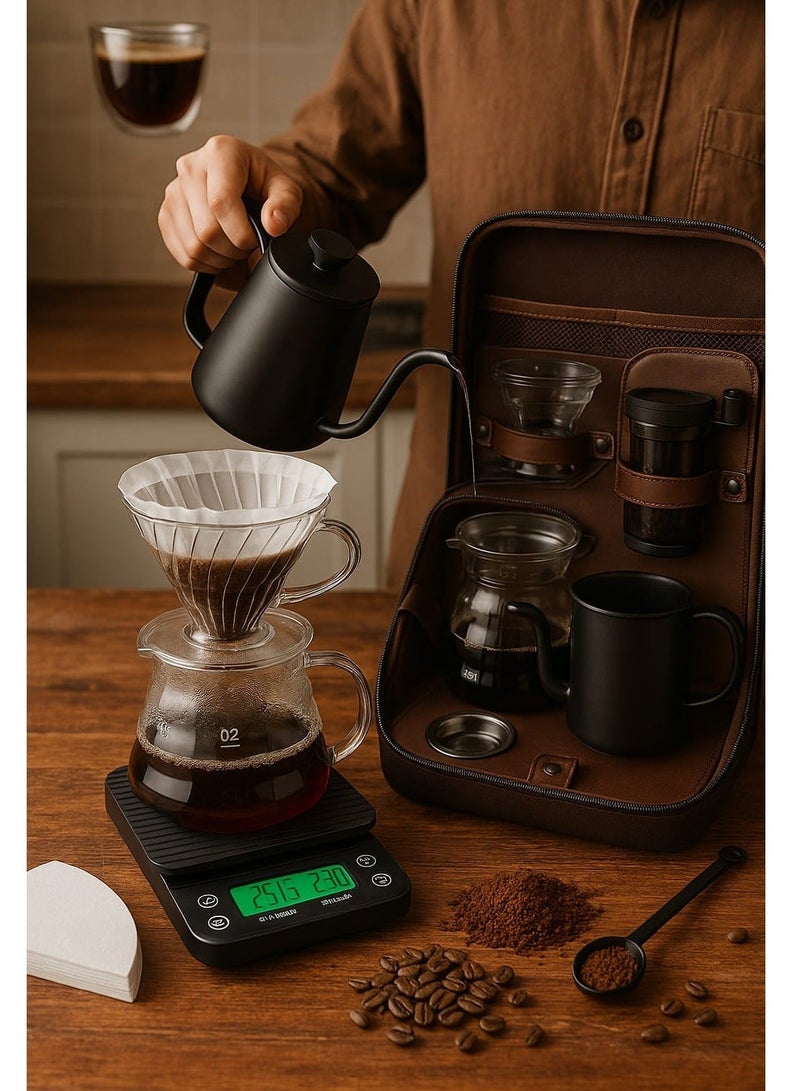 Winmax 12 In 1 Coffee Maker Set, Pour Over Drip Coffee Set, Coffee Serving Sets, Travel Coffee Kit with Coffee Grinder,600ML Glass Coffee Server, Coffee Dripper, 250ML Coffee Mug, Coffee Scale, Coffee Spoon, Coffee Filters, Cleaning Towel, Sprayer, 600ML Stainless Steel Coffee Kettle, Coffee Thermometer,Travel Bag ((Gift Bag)) - Image 4