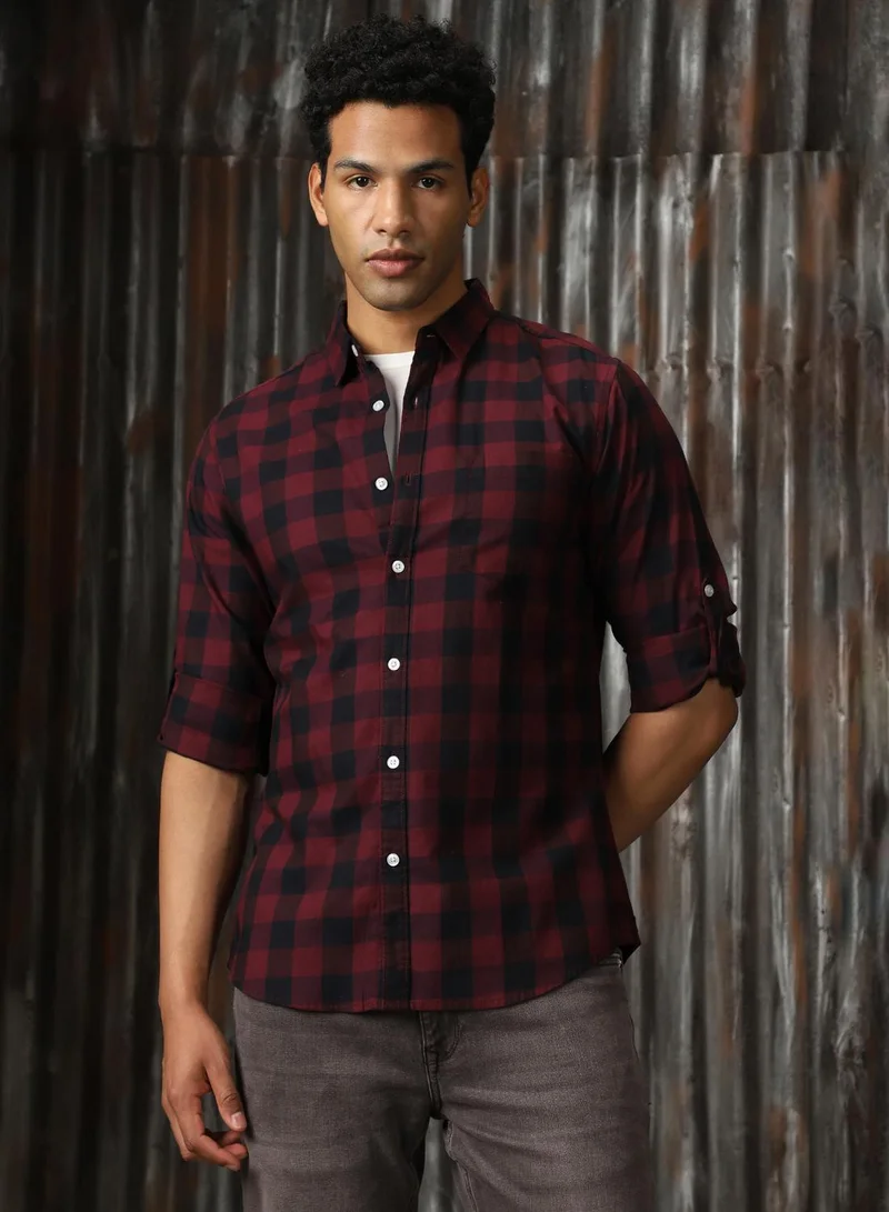 هاي ستار Men's Multicoloured 100% Cotton Checkered Button Down Regular Fit Shirt