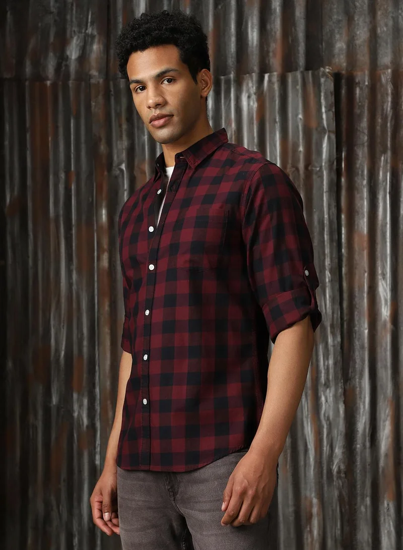 هاي ستار Men's Multicoloured 100% Cotton Checkered Button Down Regular Fit Shirt