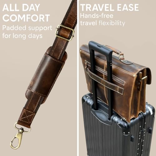 RUSTIC TOWN Handcrafted 16-inch Brown Leather Shoulder Briefcase Messenger Bags Men's 15.6 inch Laptop Satchel - Image 5
