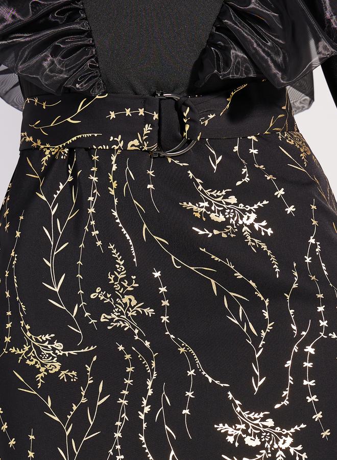 Styli Styli Foil Print Ruffled Trim Sheath Midi Dress  - Image 3