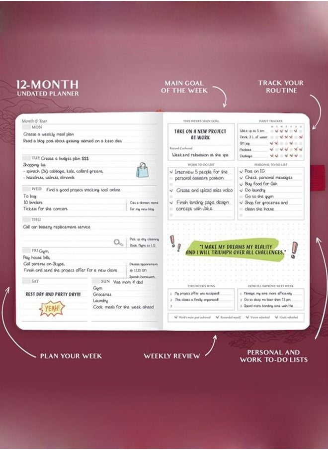 Arabest - A5 Hardcover Weekly And Monthly Life Plan Organizer Notebook With 3 Beautiful Stickers For Daily Productivity, Time Management And Achieving Goals Helps Keep Track Of The Important Things In Life - Image 1