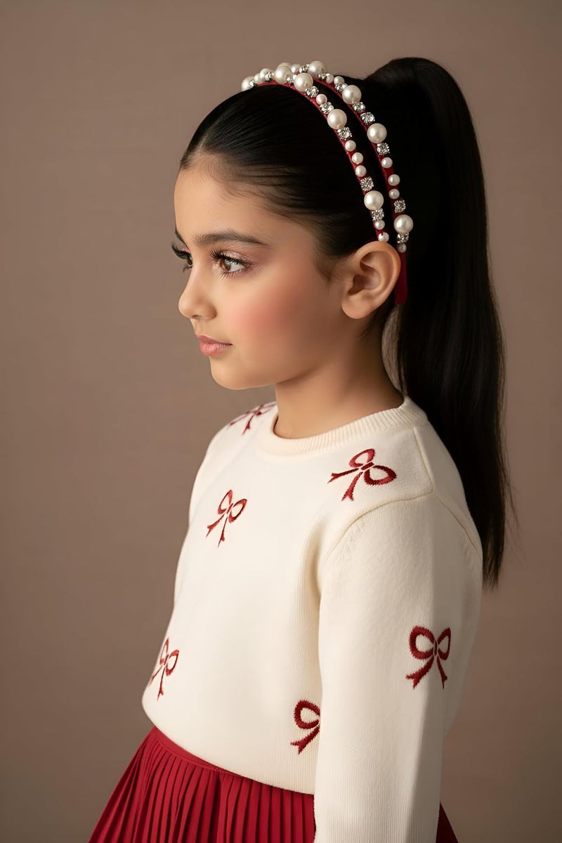 Choko Beaded Accent Dual Xmas Hairband in Festive Santa Red | Christmas Kids Hair Accessory for Girls | Double Row Holiday Headband | Simple Elegant Party Accessory for Toddlers & Children - Image 2