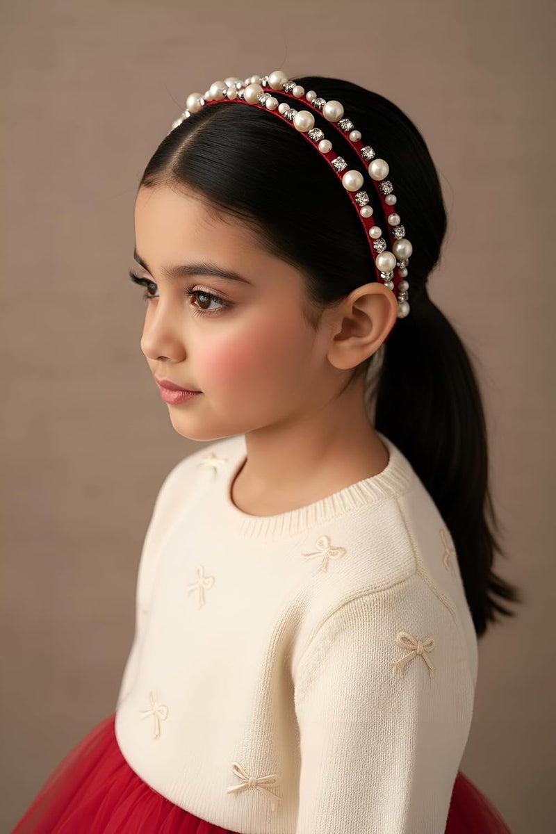 Choko Beaded Accent Dual Xmas Hairband in Festive Santa Red | Christmas Kids Hair Accessory for Girls | Double Row Holiday Headband | Simple Elegant Party Accessory for Toddlers & Children - Image 3