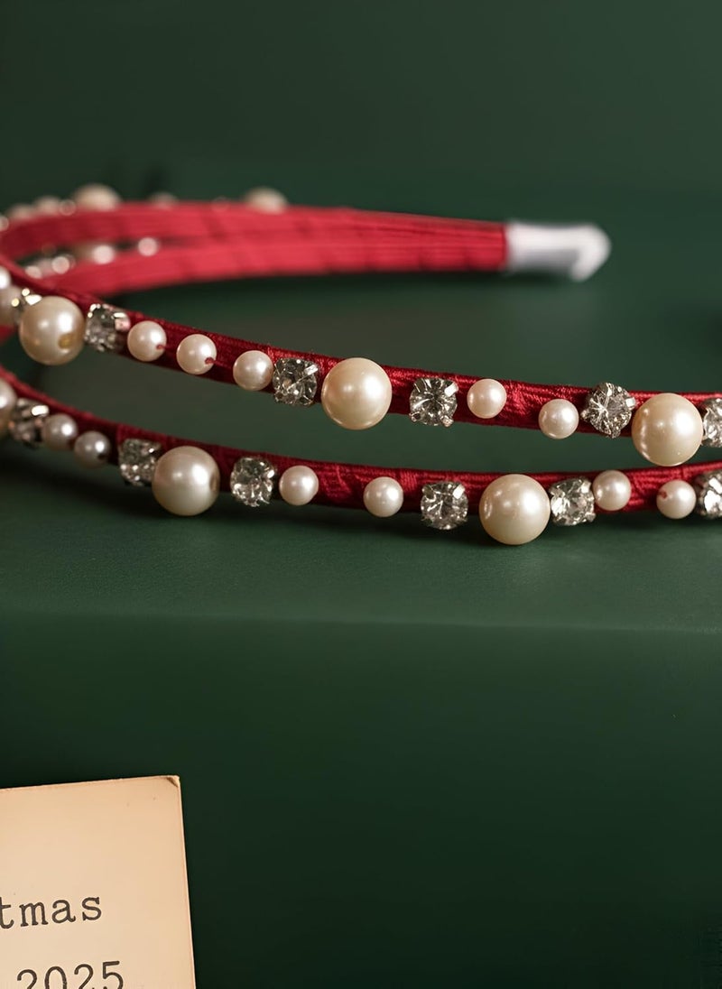 Choko Beaded Accent Dual Xmas Hairband in Festive Santa Red | Christmas Kids Hair Accessory for Girls | Double Row Holiday Headband | Simple Elegant Party Accessory for Toddlers & Children - Image 5