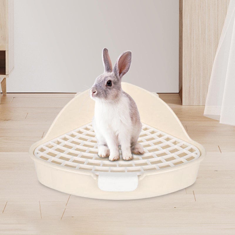 Beige Medium Grid Potty Bunny Corner Toilet for Small Animal Cage Ferret Supplies - Image 5