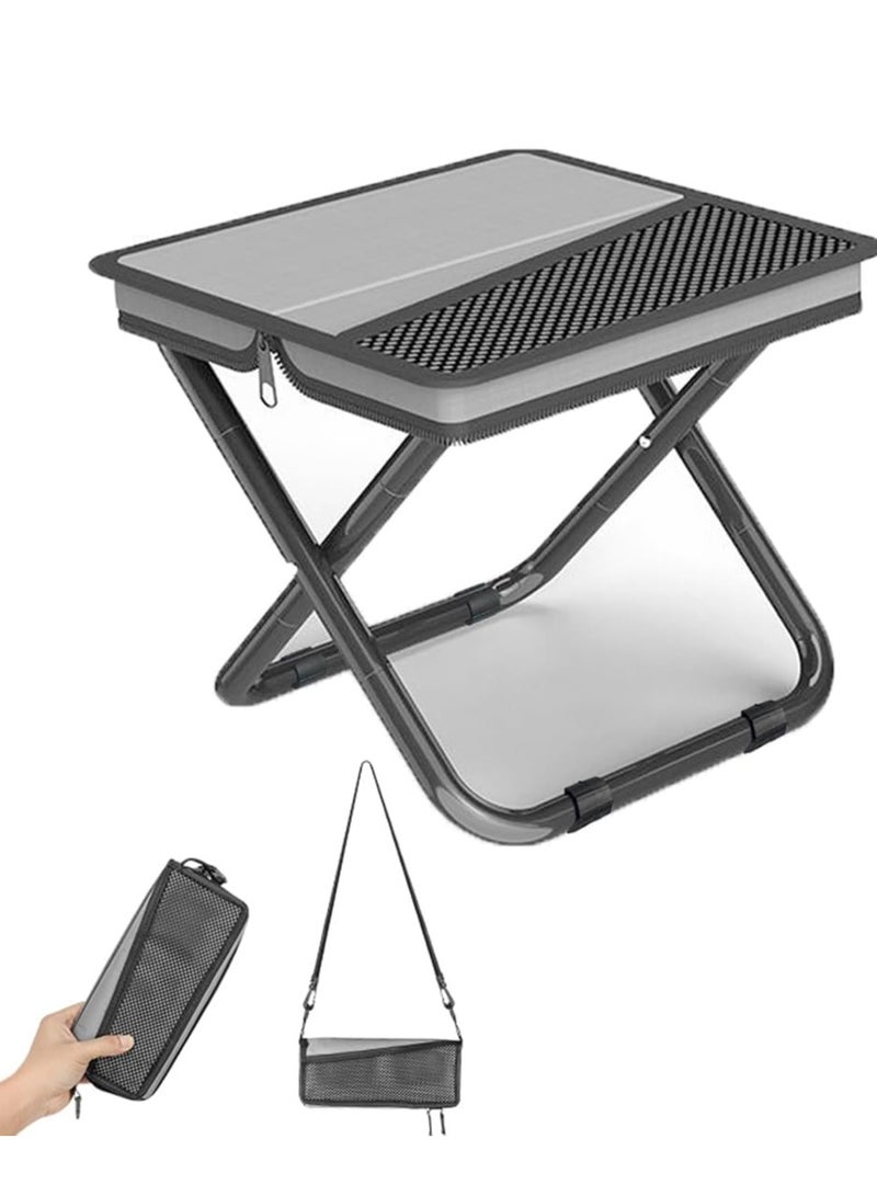 hilimse Portable Small Metal Handbag-Style Portable Folding Stool Durable Lightweight Camping Stool, Compact Outdoor Seat for Travel, Hiking and More(Large Size,Grey) - Image 1