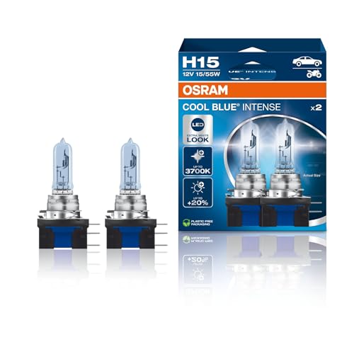 OSRAM COOL BLUE INTENSE H15, +20% more brightness, up to 3,700K, halogen headlight lamp, LED look, duo box (2 lamps) 64176CBN-HCB - Image 1