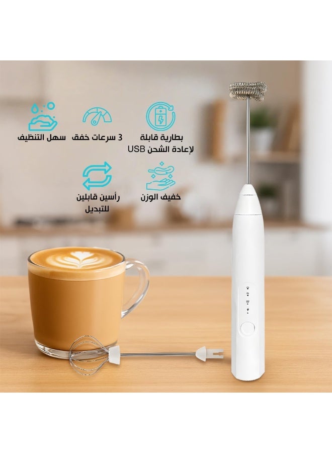 زوبا ماكينة كهربائية لصنع رغوة الحليب والنسكافية 2 في 1 -خفاق الحليب اليدوي القابل للشحن – 3 سرعات قابلة للتعديل لتحضير اللاتيه والقهوة والكابتشينو، مع خلاط إضافي للبيض - (متعدد الألوان)اختيار اللون عشوائي - Image 4