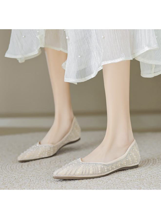 Dme Spring Elegant Pointed Soft Sole Low-cut Women's Flats Pearl Shimmer Dress Shoes Wedding Shoes - Image 4