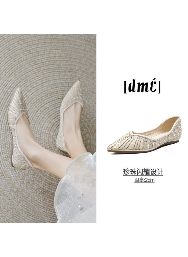Dme Spring Elegant Pointed Soft Sole Low-cut Women's Flats Pearl Shimmer Dress Shoes Wedding Shoes - Image 5