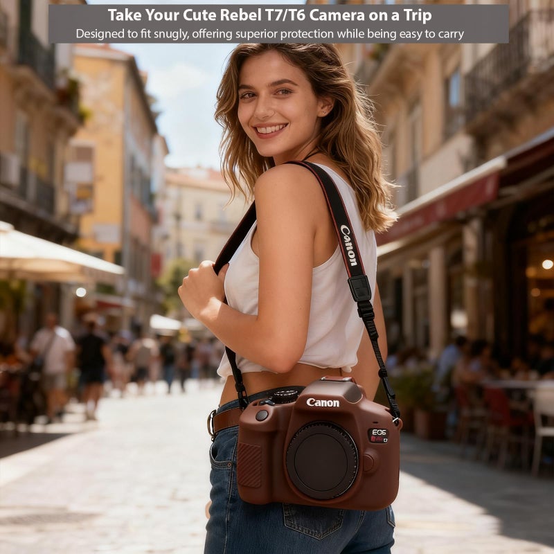 Frevyve Case for Canon EOS Rebel T7 Rebel T6 Camera, Soft Silicone Rubber Protective Camera Case Cover Accessories, Lightweight, Anti-Scratch with Button Marking for EOS Rebel T7 T6 (Brown) - Image 4
