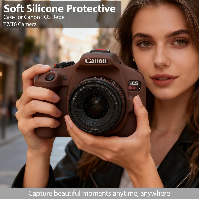 Frevyve Case for Canon EOS Rebel T7 Rebel T6 Camera, Soft Silicone Rubber Protective Camera Case Cover Accessories, Lightweight, Anti-Scratch with Button Marking for EOS Rebel T7 T6 (Brown) - Image 2