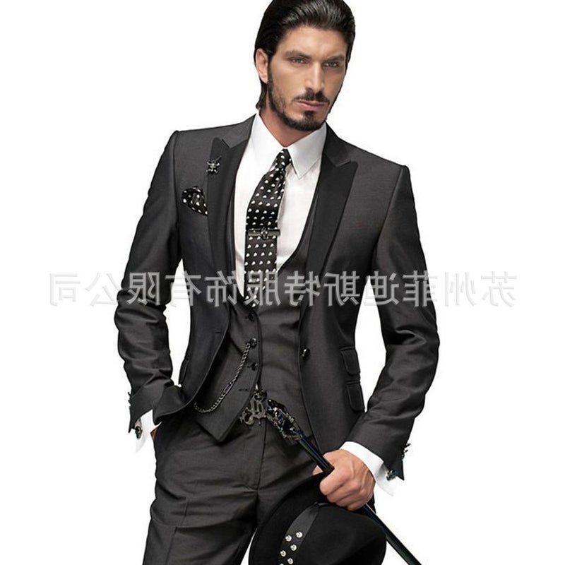 New Men'S Three-Piece Suit Suit Black Lapel Color Matching Suit Banquet Party Suit Groom And Best Man Suit - Image 1