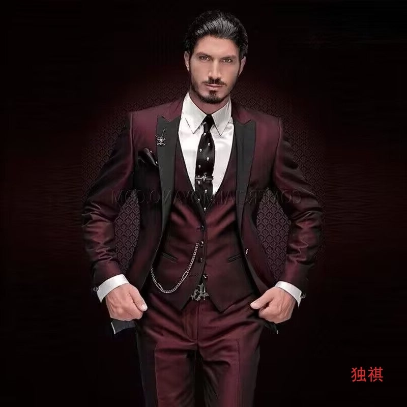 New Men'S Three-Piece Suit Suit Black Lapel Color Matching Suit Banquet Party Suit Groom And Best Man Suit - Image 2