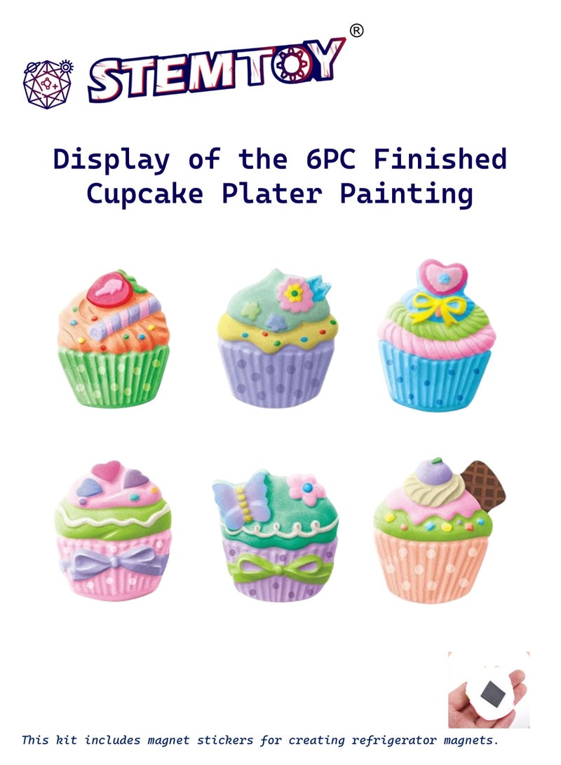 STEMTOY DIY Plaster Cupcake Painting Set with 6 Paint Colors, Molds, and Brush, Creative Arts & Crafts Mould & Paint Paint Gypsum Kit for Kids, Includes Magnetic Stickers for Refrigerator Magnets, Color Focus Development, Toy Birthday Gift for Kids Girls 3+ - Image 2