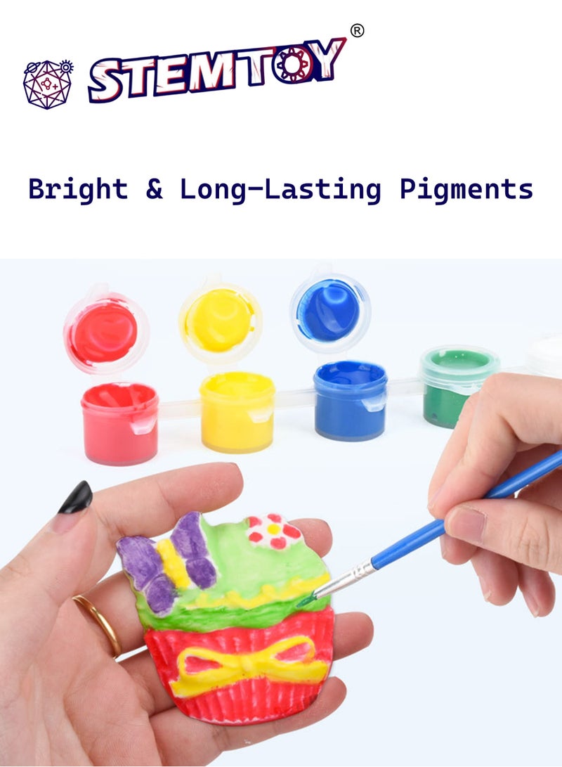 STEMTOY DIY Plaster Cupcake Painting Set with 6 Paint Colors, Molds, and Brush, Creative Arts & Crafts Mould & Paint Paint Gypsum Kit for Kids, Includes Magnetic Stickers for Refrigerator Magnets, Color Focus Development, Toy Birthday Gift for Kids Girls 3+ - Image 4