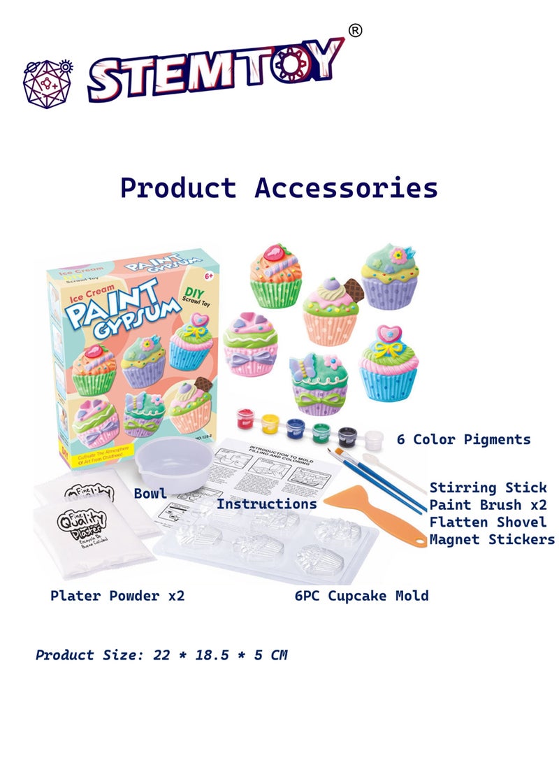 STEMTOY DIY Plaster Cupcake Painting Set with 6 Paint Colors, Molds, and Brush, Creative Arts & Crafts Mould & Paint Paint Gypsum Kit for Kids, Includes Magnetic Stickers for Refrigerator Magnets, Color Focus Development, Toy Birthday Gift for Kids Girls 3+ - Image 5