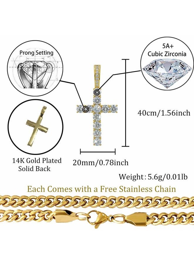 TOPGRILLZ 14K Gold&Silver Plated Micro Pave Cubic Zirconia Cross Pendant Neckace Mens Iced Out - Image 3