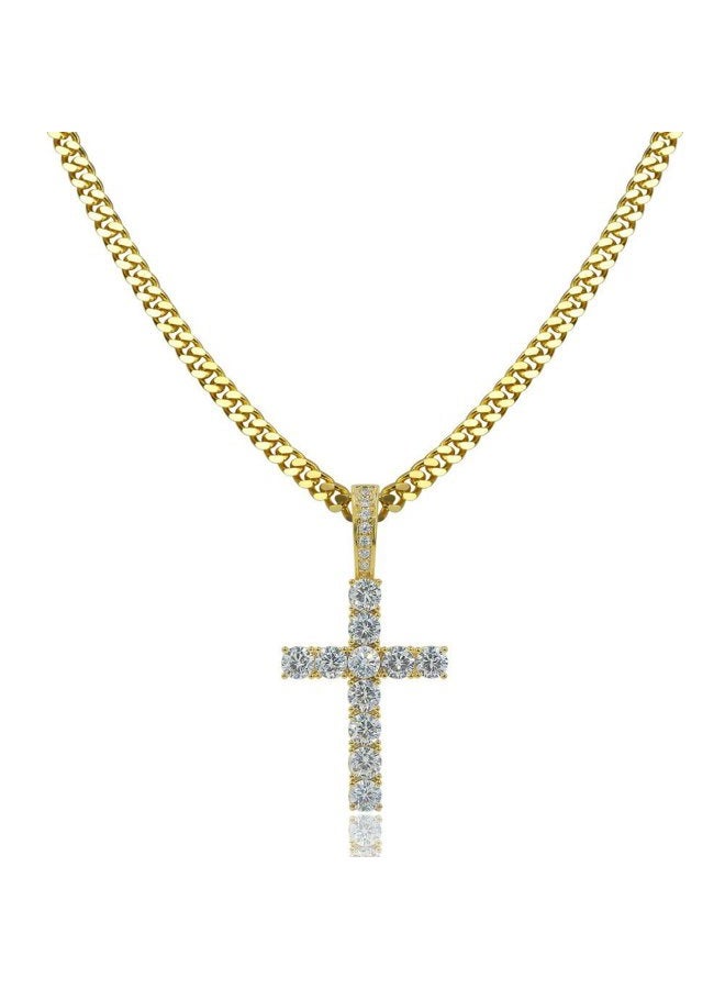 TOPGRILLZ 14K Gold&Silver Plated Micro Pave Cubic Zirconia Cross Pendant Neckace Mens Iced Out - Image 1