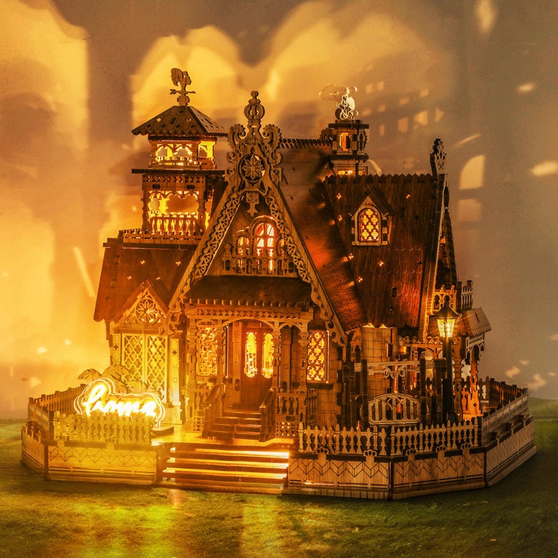 FUNPOLA 3D Wood Puzzle Countryside Cottage Model DIY Miniature Building Kit with Spark LED Lights Craft Rural Architecture Home Dcor Gift for Adults - Image 2
