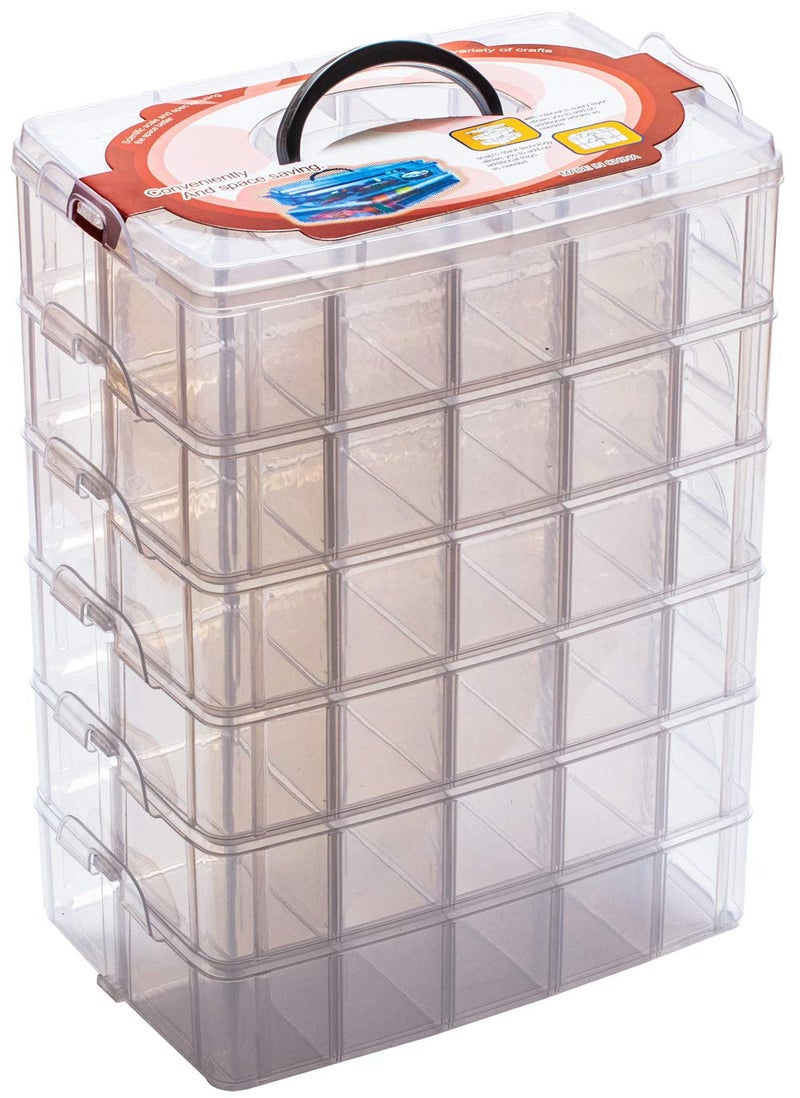 Sooyee 6 Layers Stackable Storage Container Clear 60 Adjustable Compartments,Compatible with Small Toys Arts and Crafts Piping Tips Hardware Storage Organizer - Image 1