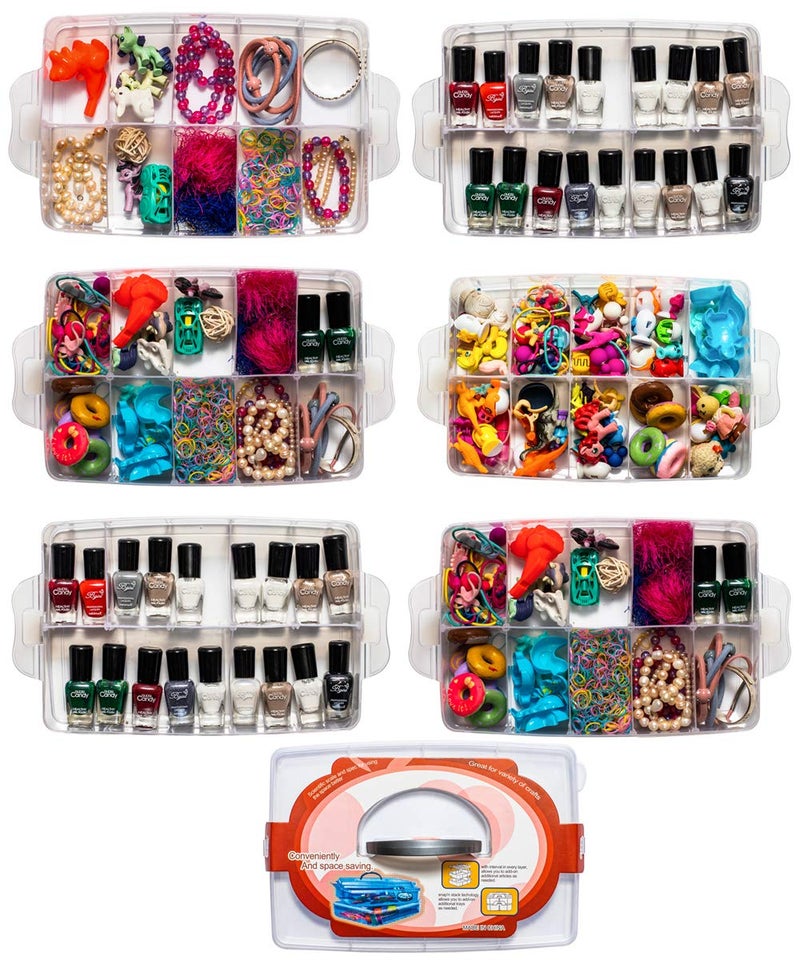 Sooyee 6 Layers Stackable Storage Container Clear 60 Adjustable Compartments,Compatible with Small Toys Arts and Crafts Piping Tips Hardware Storage Organizer - Image 3