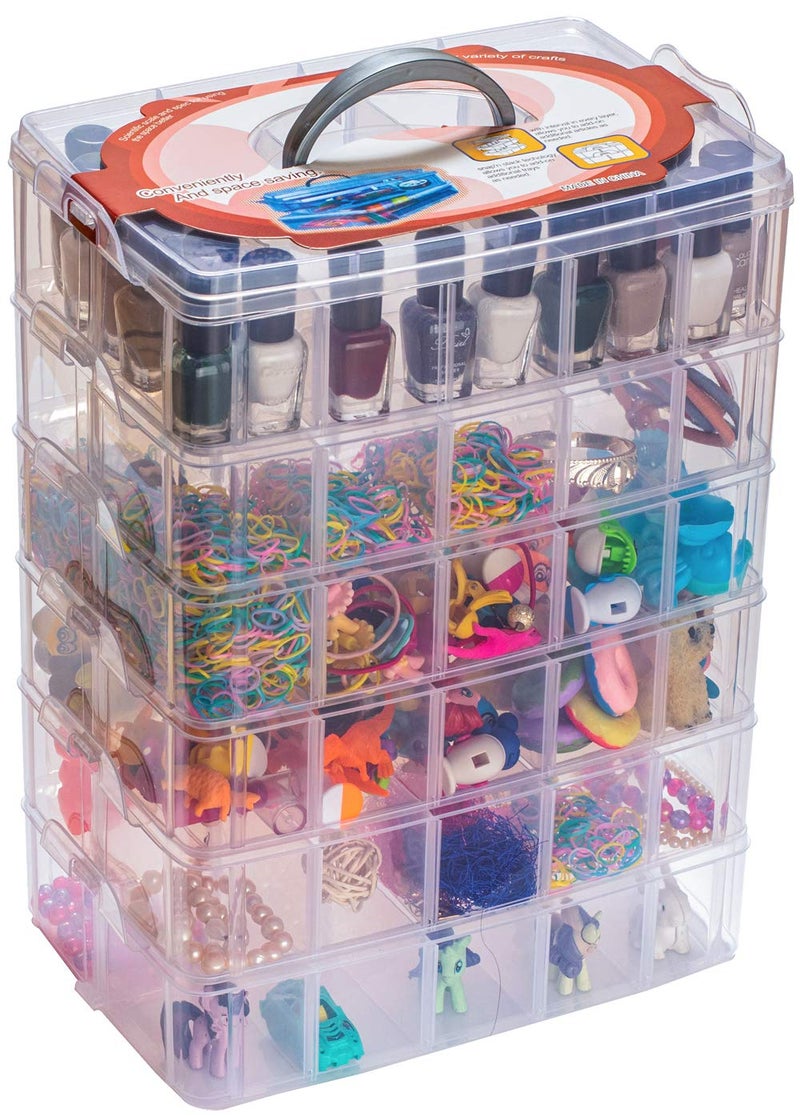 Sooyee 6 Layers Stackable Storage Container Clear 60 Adjustable Compartments,Compatible with Small Toys Arts and Crafts Piping Tips Hardware Storage Organizer - Image 2
