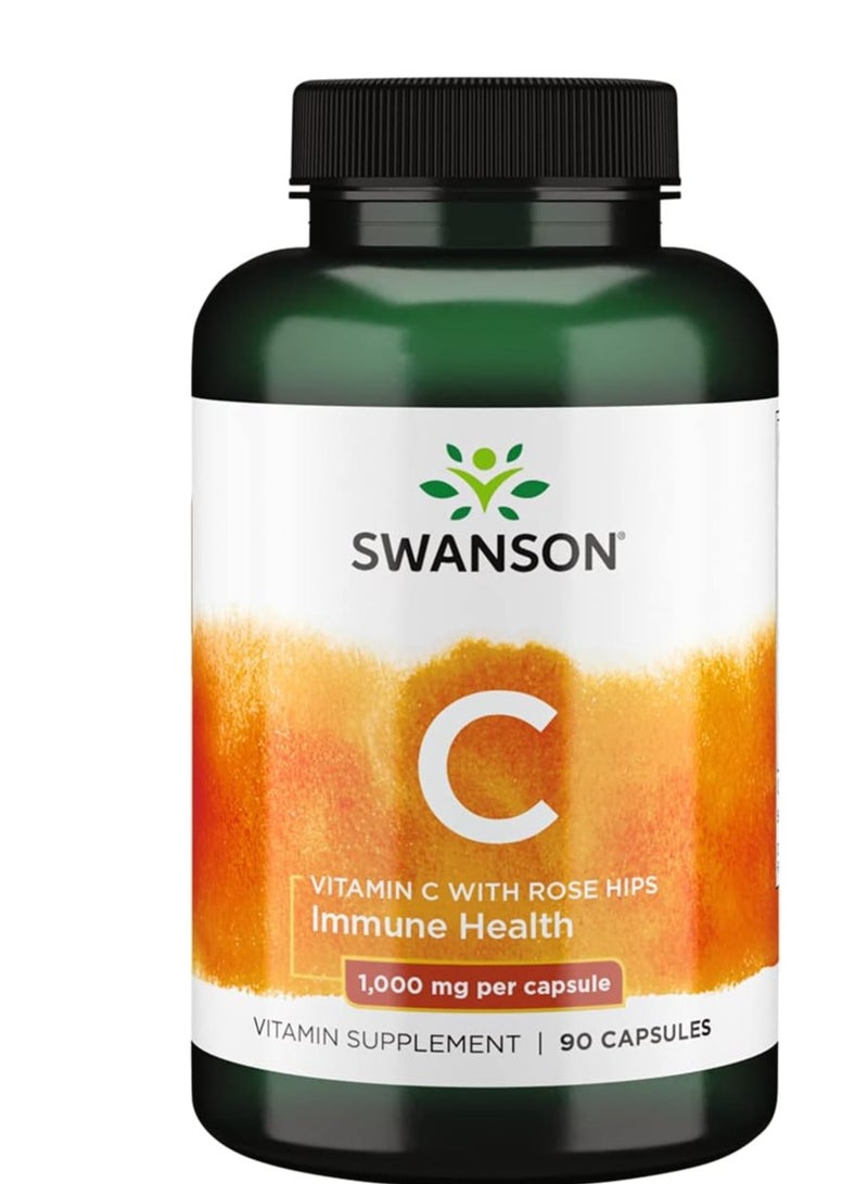 سوانسون فيتامين C مع صحة المناعة في ورد المسك (90 كبسولة، 1000 مجم لكل منها)