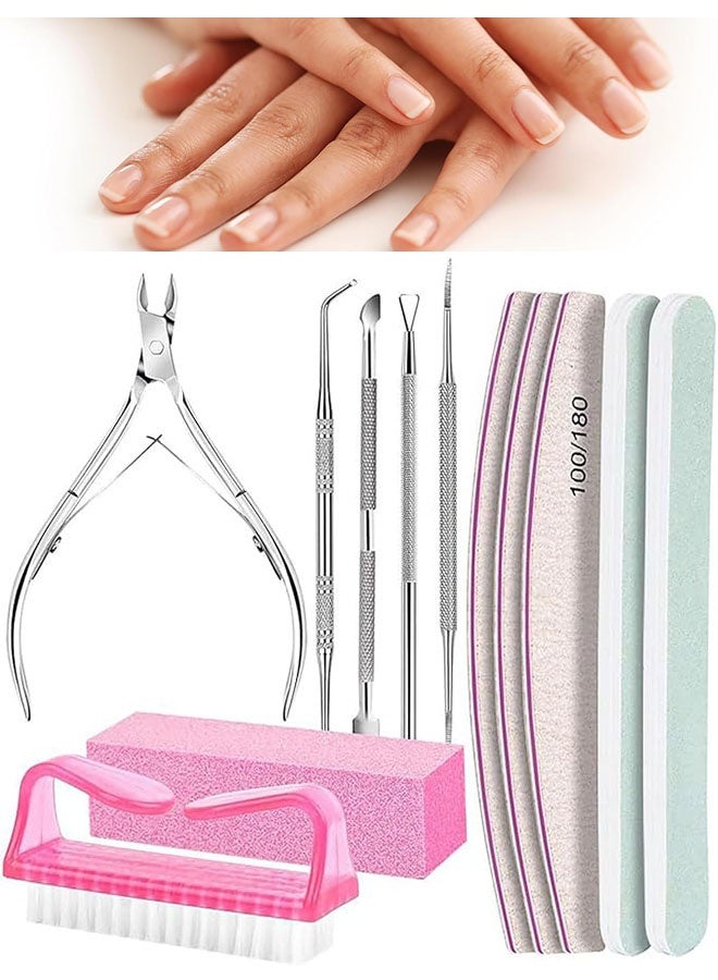 12Pcs Pedicure Kit, Manicure Care Set for Hand and Foot with Nail Files 100/180, Nail Buffer Block, Cuticle Nippers, Cuticle Pusher, Cuticle Trimmer, Nail Lifter for Ingrown Toenails, for Home - Image 1
