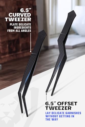 Dalstrong Professional Food Tweezers-Giftable 4pc Set-6.5"-High-Precision Tweezer Tongs-Black Titanium Coating-Plating, Multi-use-304 Stainless Steel-Culinary Fine Use-Metal Kitchen Tongs - Image 4