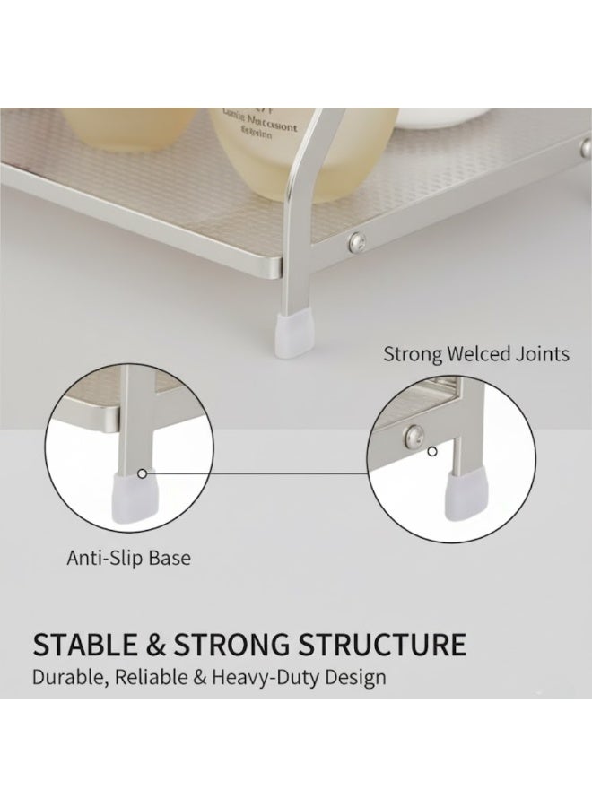 طلال منظم حمام لعرض مستحضرات التجميل، صينية عطور إبداعية مكونة من طبقتين لطاولة الزينة والمكياج وغرفة المعيشة - فضي - Image 2