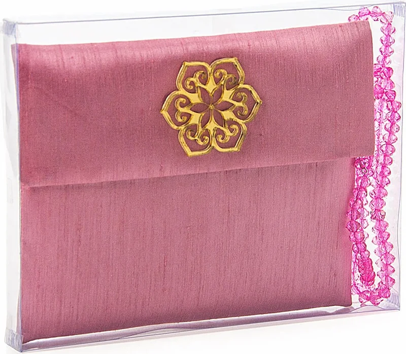 İhvan Ihvan Shantuk Fabric Covered Yasin Book - Bag Size - Personalized Plate - With Prayer Beads - Pouch - Boxed Pink