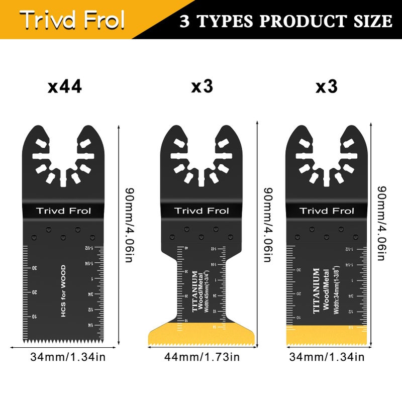 Trivd Frol 50Pcs Oscillating Saw Blades  Professional Universal Titanium Multitool Blades For Wood Plastics Metal  Quick Release Multi Tool Blades Kits Fit Dewalt Ryobi Milwaukee Rockwell Fein - Image 2