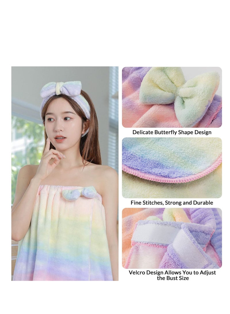 SYOSI 4 Pcs Bath Wrap Towel and Hair Drying Towel Kit, Adjustable Elastic Ultra Absorbent Towel Wrap with Snap Closure Microfiber Soft Coral Fleece Quick Dry Hair Towel Wrap for Women Girl  - Image 3
