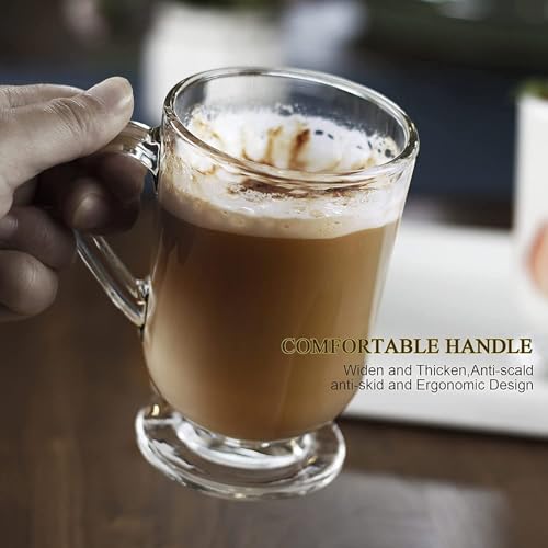 WRINGO 300 ML Coffee Mugs Footed with Handle and Colored Glass Straws Tea Cup Drinkware for Beer,Juice,Beverages,Glass Cappuccino Mugs, Clear Glass Latte Cups (Cappuccino Coffee Mug 300 ML, 6) - Image 4