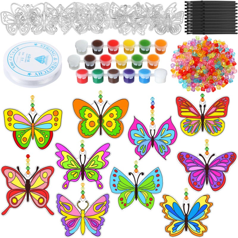 WinnerWhy 30 Sets Suncatchers Window Art Kits, DIY Sun Catchers Bulk Crafts Paint Your Own Window Ornaments for Boys Girls Classroom Home Party Birthday Activity Decor (Butterfly Style) - Image 1