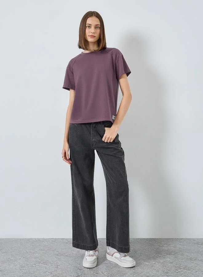 Styli Burgundy Boxy Fit Reglan Sleeve T-Shirt