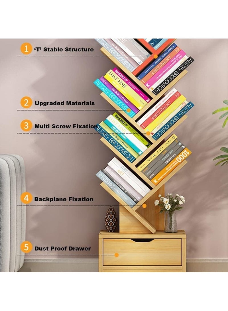 YQbest 10 Tier Tree Bookshelf, 10 Shelf Bookcase with Drawer, Modern Book Storage, Free Standing Tree Bookcase, Utility Organizer Shelves for Home Office, Living Room, Bedroom  - Image 3
