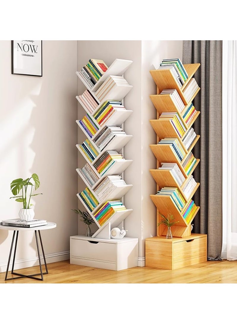 YQbest 10 Tier Tree Bookshelf, 10 Shelf Bookcase with Drawer, Modern Book Storage, Free Standing Tree Bookcase, Utility Organizer Shelves for Home Office, Living Room, Bedroom  - Image 4