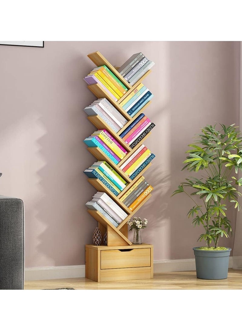 YQbest 10 Tier Tree Bookshelf, 10 Shelf Bookcase with Drawer, Modern Book Storage, Free Standing Tree Bookcase, Utility Organizer Shelves for Home Office, Living Room, Bedroom  - Image 1