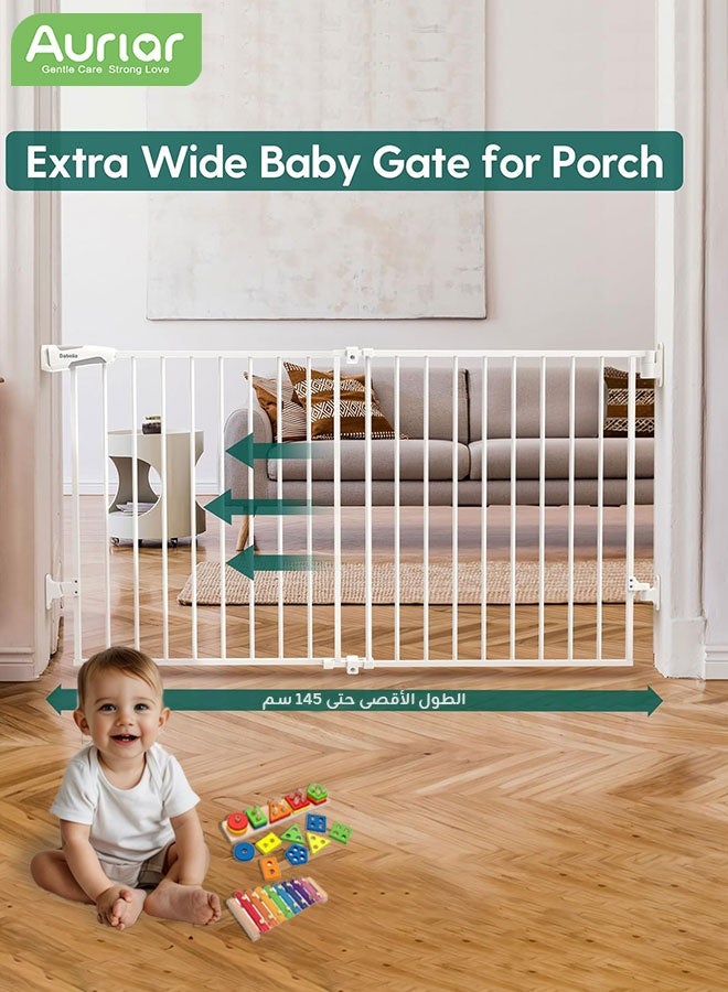 Aurlar No-Drill Baby Safety Gates – Extra Wide Auto-Close, 76–151cm with 10/20/45cm Extensions, Pressure-Mount, Dual-Lock, Durable Steel for Stairs, Doorways, Kitchens & Pets - Image 2