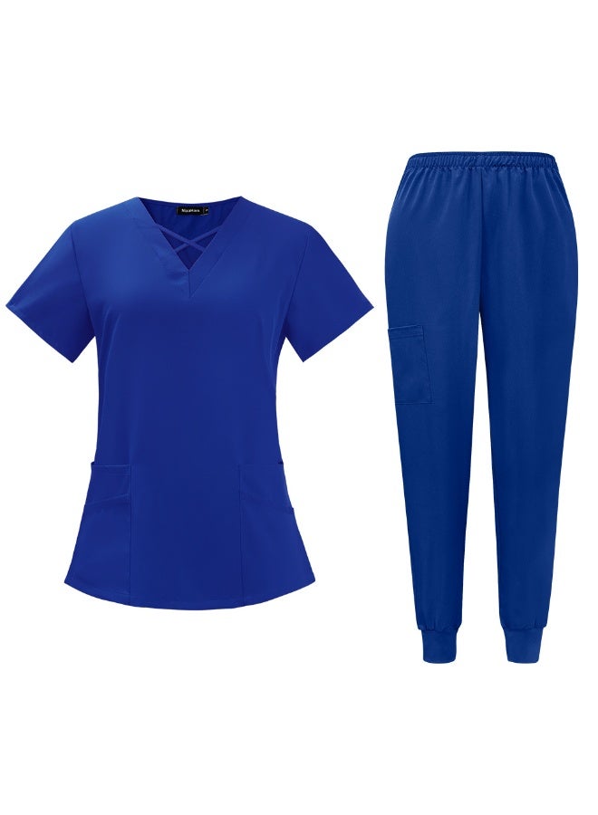 NIBEMINENT Medical Scrubs Surgical Uniforms Women Fashionable V-neck Short Sleeved Top Pants Sets Hospital Doctor Clinic Nurse Work Uniform - Image 1
