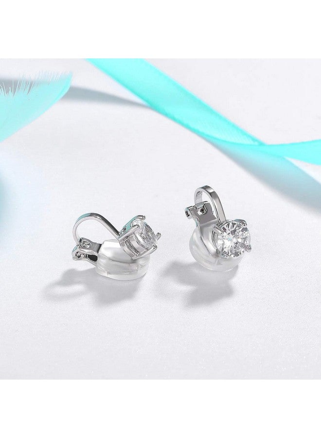 SELOVO Prong Setting 6Mm Round Cubic Zirconia Clip On Stud Earrings Silver Tone - Image 3