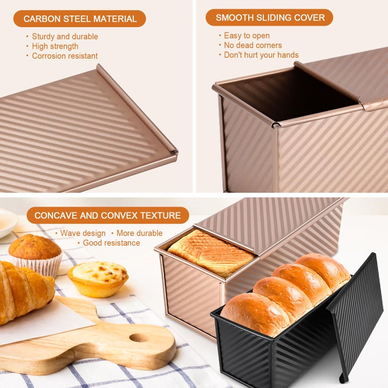 Dipanist 2Pack Pullman Loaf Pans with Lids â€“ 2.2 LB & 1 LB Dough Capacity, Non-Stick Carbon Steel Bread Pans for Homemade Sandwich and Sourdough Bread, Corrugated Toast Mold - Image 5
