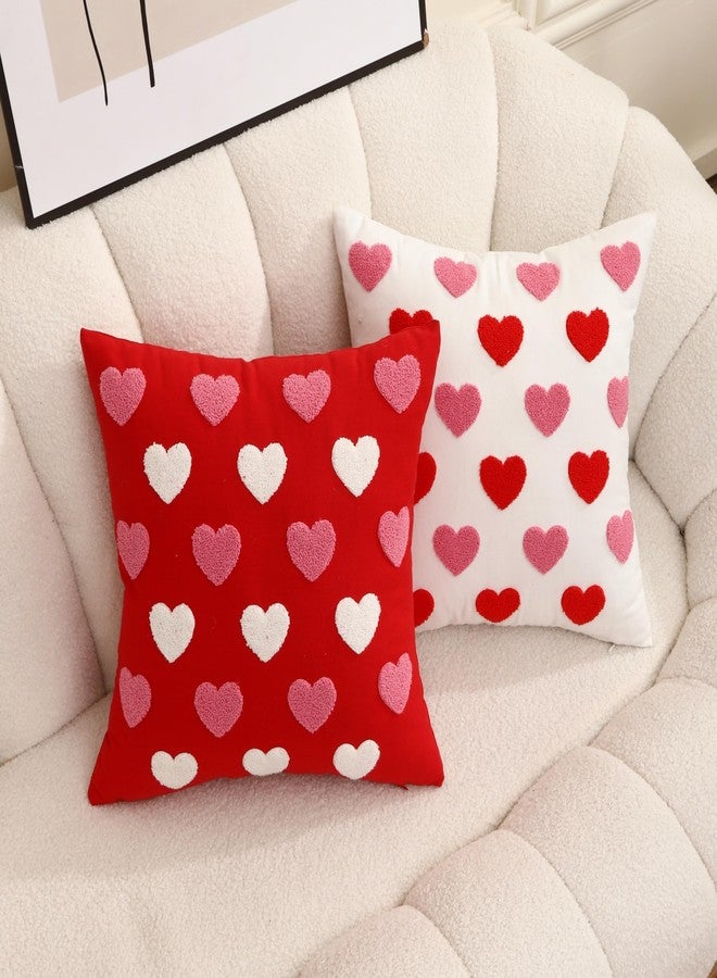 WOKANI Valentines Day Throw Pillow Covers 18x18 Set of 2 Heart Love Couples Decorations Embroidery Cushion Covers Home Decor for Couch Girlfriend Sofa Bedroom, White Red Pink - Image 5