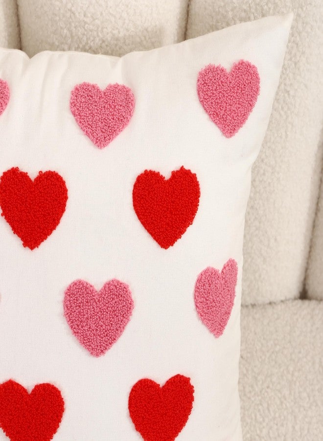 WOKANI Valentines Day Throw Pillow Covers 18x18 Set of 2 Heart Love Couples Decorations Embroidery Cushion Covers Home Decor for Couch Girlfriend Sofa Bedroom, White Red Pink - Image 2